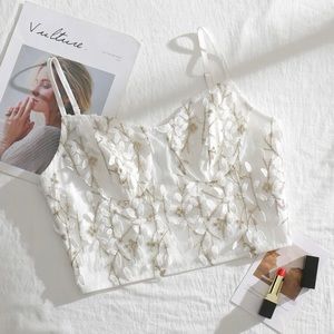 Cami white floral crop zipper top